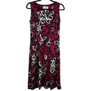 JULIAN Taylor Black White Pink Floral Sleeveless Midi Dress Size 6